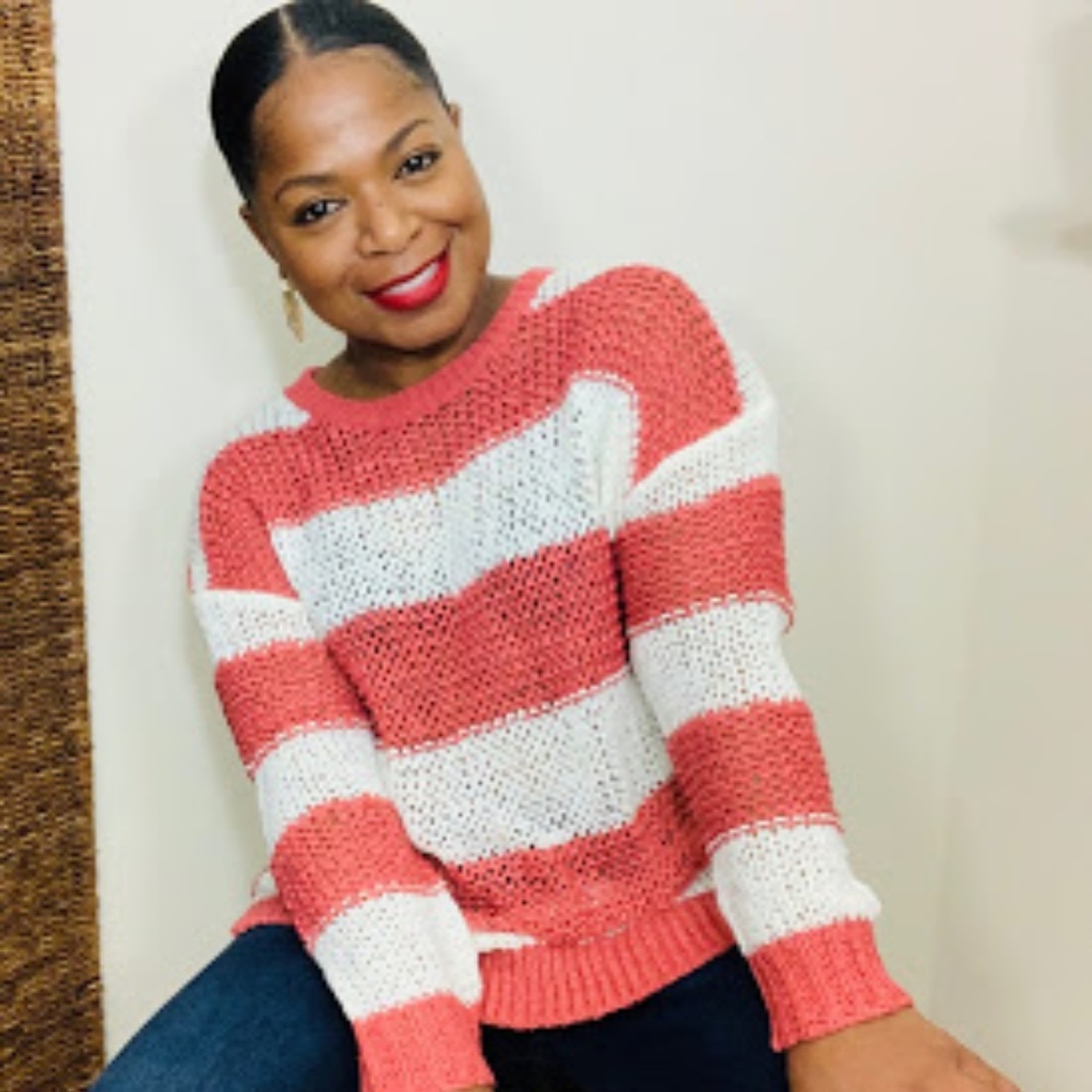 ⭐️Creamsicle Open-knit Striped Crewneck Sweater